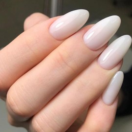 Modelones Milky White Press on Nails Almond, Christmas Short Almond Fake Nails, Reusable Nail Kit with Nail Glue Adhesive Tabs Mini Nail File, Nails Press Ons 32Pcs 16 Sizes, Women Girl Gift