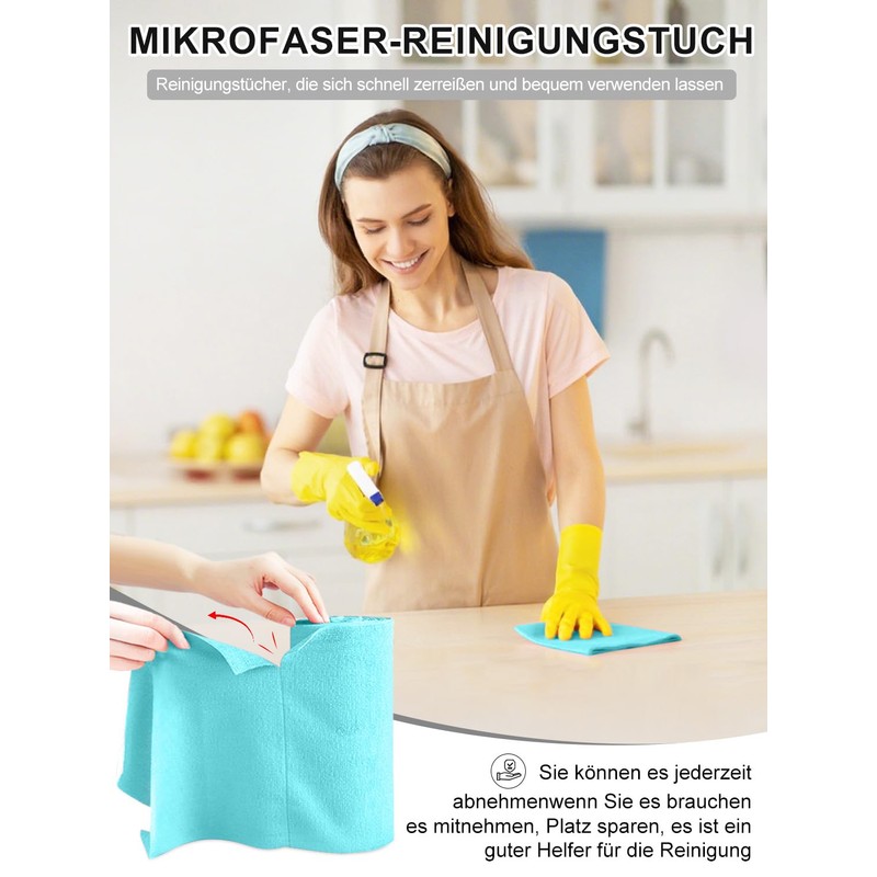 Microfibre Cleaning Cloths, Pack of 50 per Roll, Tear-Off Cleaning