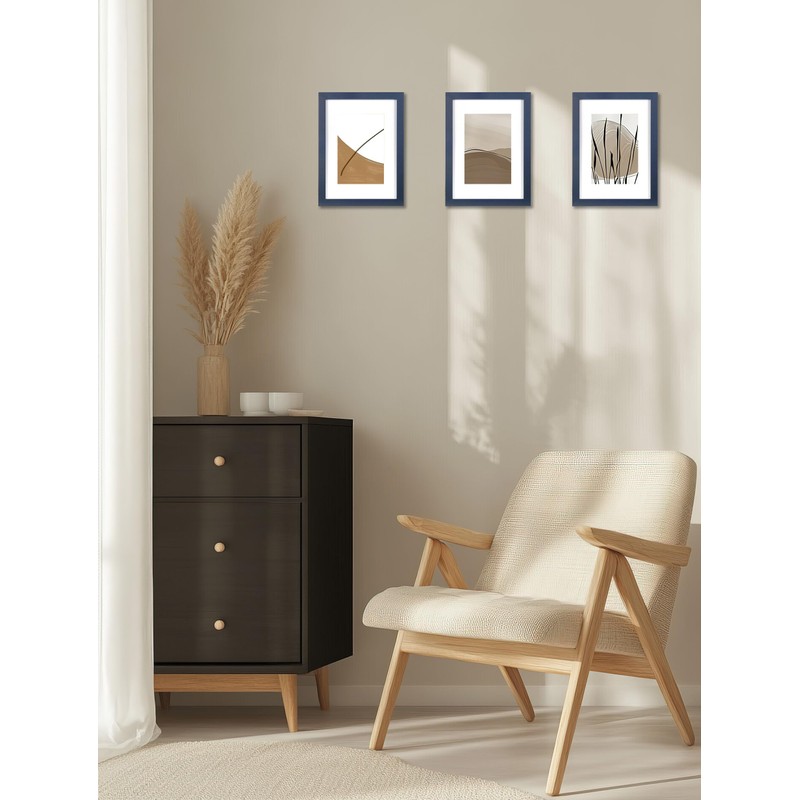 Navy Blue Wooden A5 Picture Frame Set of 4, Freestanding