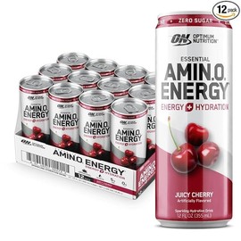 Optimum Nutrition Amino Energy Sparkling Hydration Drink, Electrolytes, Caffeine, Amino Acids, BCAAs, Sugar Free, Berry Burst, Juicy Cherry, Orange Blast, Peach Bellini, Watermelon, 12 Fl Oz, 12 Pack - Flavor: Juicy Cherry