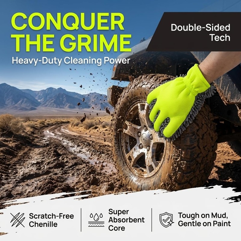 Satiskid 2 Pack Five Fingers Chenille Car Wash Gloves, Double