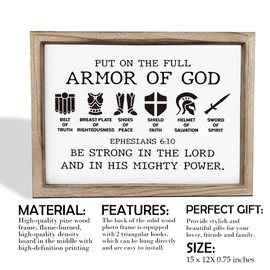 Put on the Full Armor of God Quote Scripture Rustic Hanging Wall Plaque Wood Signs, Ephesians 6:10 Christian Sign, Framed MDF Hanging Signs