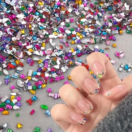 ASDIIT 4000PCS 3D Colorful Nail Gems and Rhinestones, Multi Shape Flat Back Nail Rhinestones and Charms, Mini Heart Star Flower Acrylic Gems Nail Art Rhinestones, Nail Decor for Women