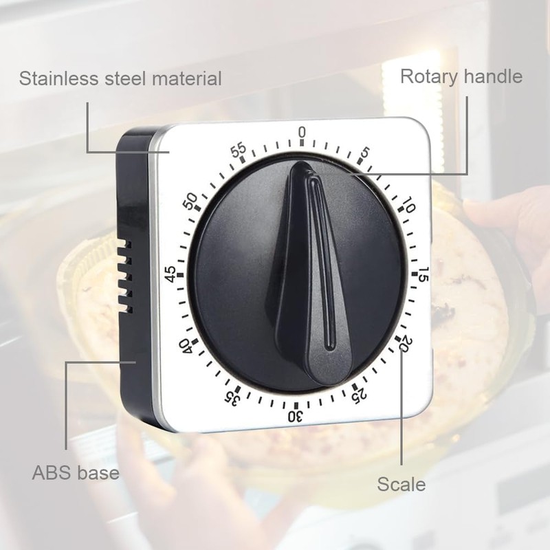Wzhtuzi Kitchen Timer Magnetic Stainless Steel Square Kitchen Alarm Clock