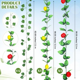 Janinka 14 Pcs Sukkah Decorations Set Sukkot Hanging Decorations 6.89 ft Artificial Greenery and 7.55 ft Fruit Vines Faux Greenery Leaves for Holiday Party Outdoor Wall Wedding