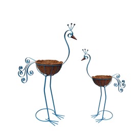 COOZZYHOUR Metal Peacock Planter with Fiber Basket -Garden Bird Planters for Outdoor Indoor Lawn,Yard,Porch,Patio, Garden Decorations（Set of 2）