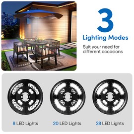 INKEER Patio Umbrella Light 3 Lighting Modes Cordless 28 LED Lights,4 AA Battery Operated Umbrella Pole Light for Patio Umbrellas Camping Tents or Outdoor Use
