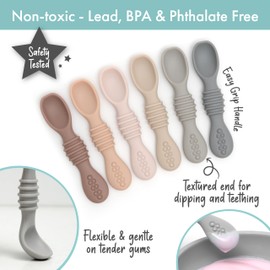 PrimaStella Silicone Chew Spoon Set for Babies and Toddlers - Safety Tested - BPA Free - Microwave, Dishwasher and Freezer Safe - Neutral Palette