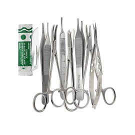 A2Z Scilab 17pc Premium Grade Basic Comprehensive LACERATION REMOVAL Forceps Hemostat Castroviejo Sscissors Instrument Set w/Sterile Scalpel Blades #10 for Educational Training
