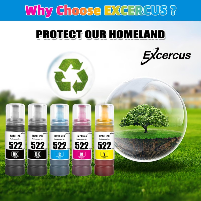 EXCERCUS T522 522 Ink Refill Bottles Compatible for Ecotank ET-2760