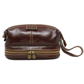 Positano Full Grain Leather Travel Dopp Kit (Vecchio Brown, Medium)