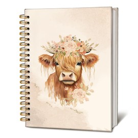 LIANGW Floral Cow Watercolor Notebook, Cows Lover Gifts Notebooks for Note Taking, Cows Gifts for Women Journal, Cute Western Flower Fluffy Cow Journals for Writing, 5.5x8.3 Inch