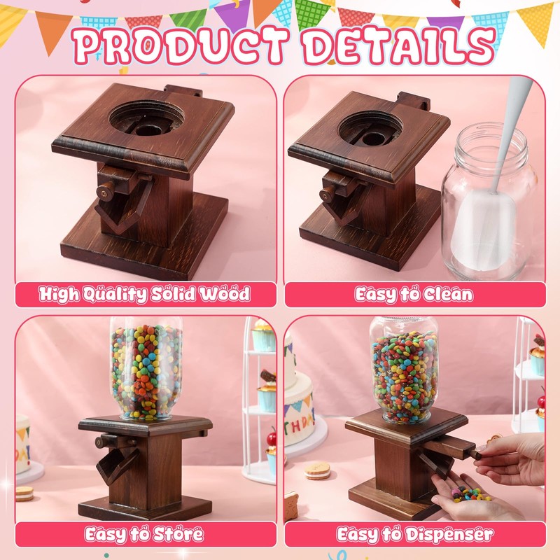 Maxdot 2 Pcs Wooden Candy Dispenser Machine Wood Cereal Storage