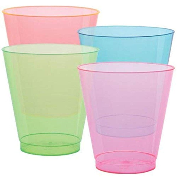 Party Dimensions Neon Mix Tumbler-10 oz | Assorted Tints | Pack of 20 Plastic Tumbler, 9 oz, Pink, Blue, Green, Orange