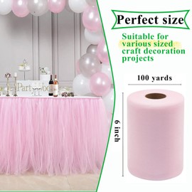 Light Pink Tulle Fabric Rolls 6 Inch by 100 Yards (300 feet) Fabric Spool Tulle Ribbon for DIY Light Pink Tutu Bow Baby Shower Easter Birthday Party Wedding Decorations Christmas Craft Supplies