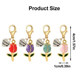 4Pcs Tulip Flower keychain for Women Alloy Heart Charm Keychains Thank You Keychain Teacher Keychains Thank You for Helping Me Grow Gifts Card Teachers Appreciation Gifts Bag Charms Flowers Key Chain