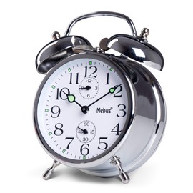 Mechanical lift alarm clock with classic bell ringer, illuminated hands — more retro is not possible/Colour: silver