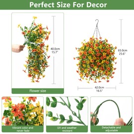 INQCMY Artificial Fake Hanging Flowers Plants Baskets for Outdoor Fall Decoration,Faux Silk Flower in Planter UV Resistant Look Real for Home Outside Porch Garden Yard Patio Decor