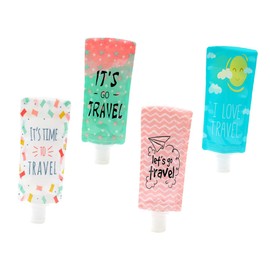 Beavorty 4pcs Travel Lotion Dispenser Bottles Leakproof Refillable Shampoo Containers for Toiletries Travel Pouches Stars Sky Dots Planes