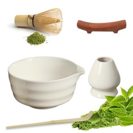 5 Pieces Matcha Whisk Set, Matcha Whisk Set, Matcha Bowl with Pourer, Bamboo Matcha Whisk, Matcha Whisk Sets for Matcha Maker, Gift for Matcha Lovers (White)