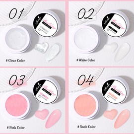 TEEROVA Solid Nail Extension Builder Gel Set, 4 Colors Non-Sticky Hand Nail Extension Solid Builder Gel with Nail Tools, Nail Art Hard Gel for Nails Sculpting Manicure 3D Modeling