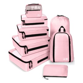 MURISE Suitcase Organiser, Pack of 8, Packing Cubes for Holidays and Travel, Packing Cubes for Suitcases, with Shoe Bag, Cosmetic Bag, Organiser System, Travel Essentials, Pink