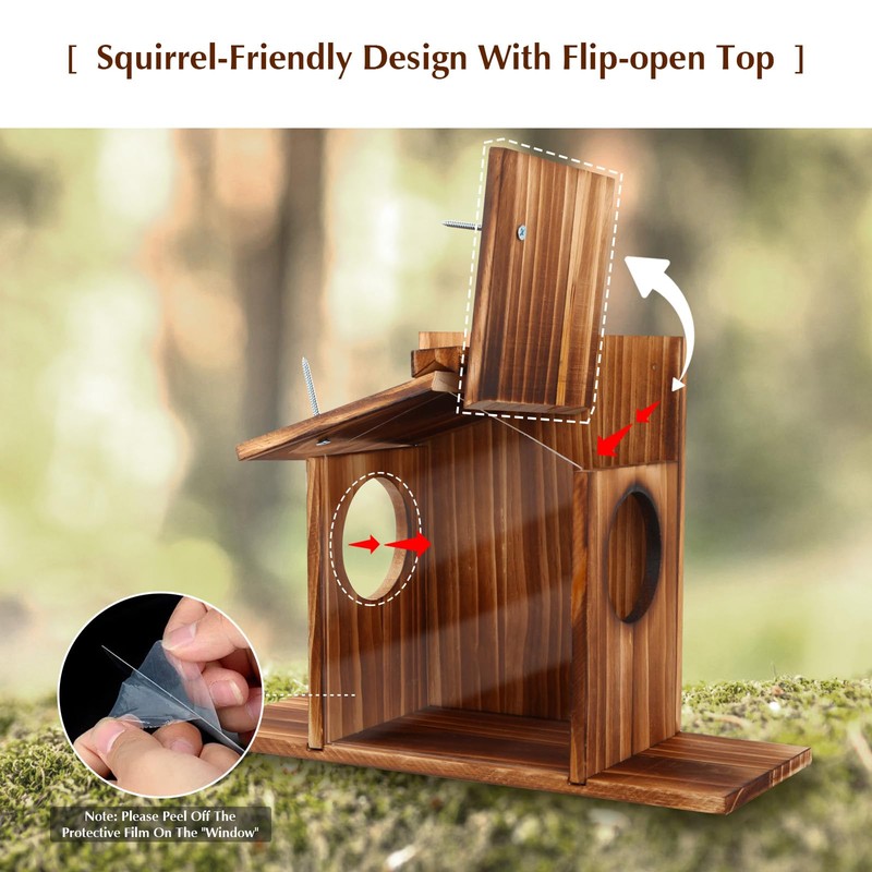 Creechwa Squirrel Feeder for Garden and Tree, Waterproof Sturdy Wood