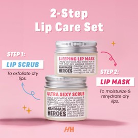 Handmade Heroes Exfoliante Labial 100% Natural, Vegano Y Acondicionador. Exfoliante Labial De Coco Suave. Pulidor Y Exfoliante Labial De Azúcar Para Labios Agrietados Y Secos(Set De Regalo De Exfolian