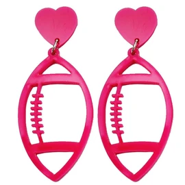 Fluorescent Hollow-out Rugby Football Sports Dangle Earrings (Rose Red)