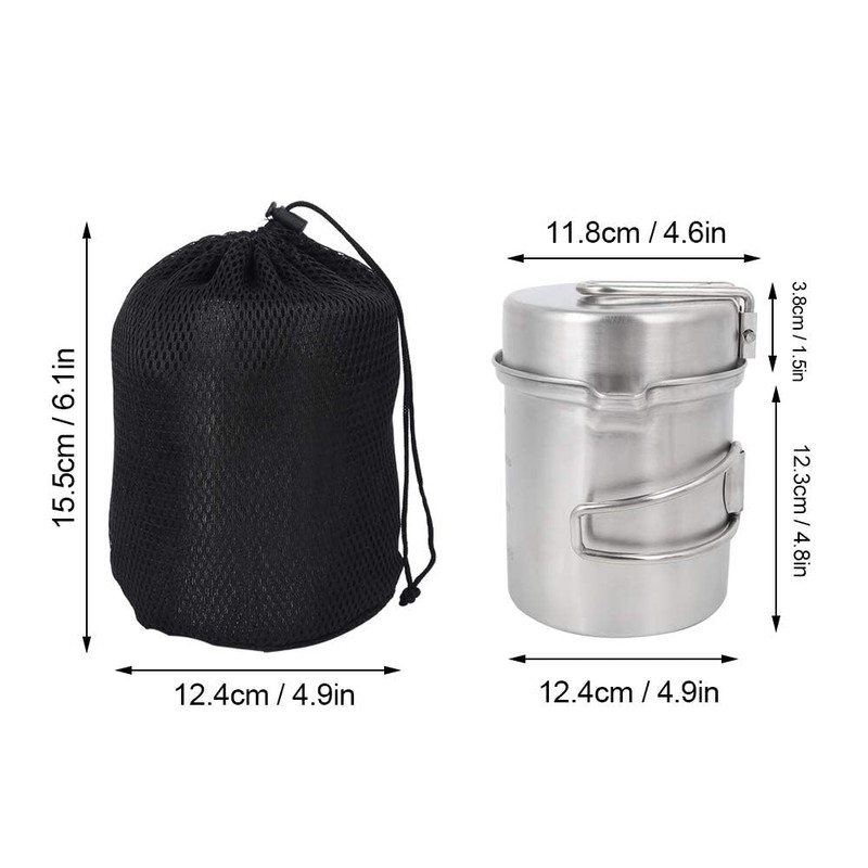 Outdoor Cookware Set, Stainless Steel Camping Pot Lightweight Camp Cookware