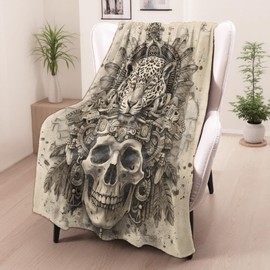 Regalos de cráneo, manta tribal de calavera y leopardo para adultos, mujeres y niños, 50 x 60 pulgadas, manta acogedora y cálida suave para recámara, camping, sofá, decoración