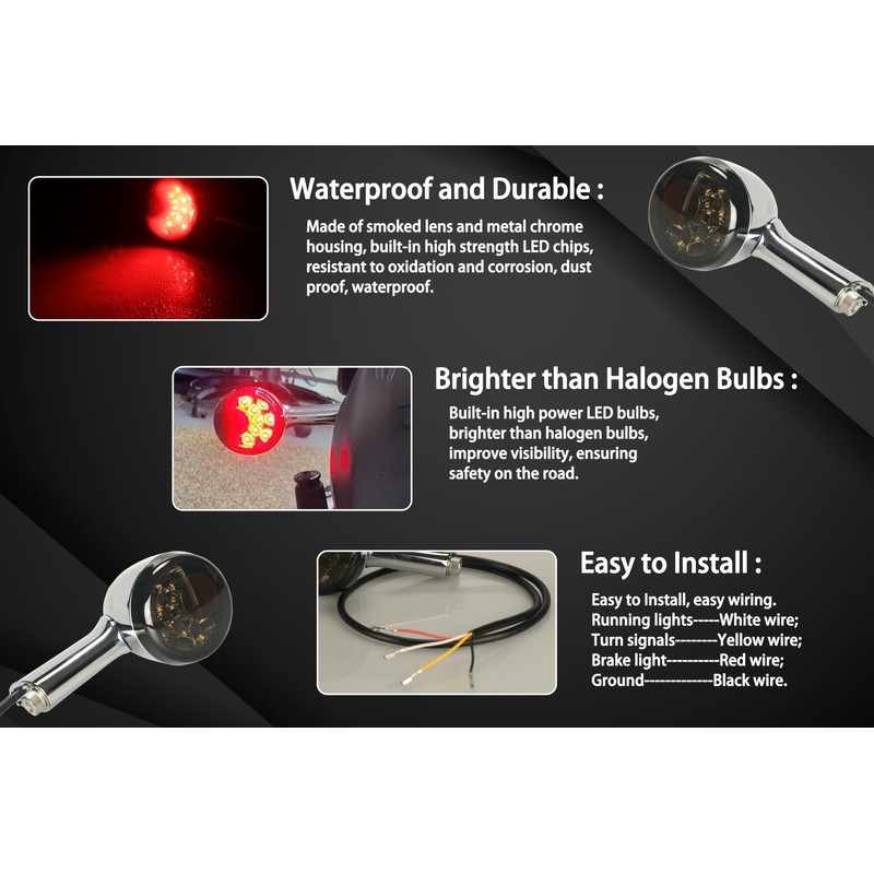 LIUJJYH Universal Smoked Motorcycle Rear LED Turn Signals Bullet Brake