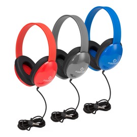 Egghead Heavy-Duty Kids' Headphones with Padded Ear Cups and 6' Cord, Adjustable Tangle-Free Plastic Classroom Headphones for Kids, Pack of 10, Blue