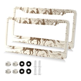 Kigai Western Desert Cowboy License Plate Frames 2PCS Car License Plate Holder with Screw Caps Cover Set Automotive Parts Decoration for US Vehicles