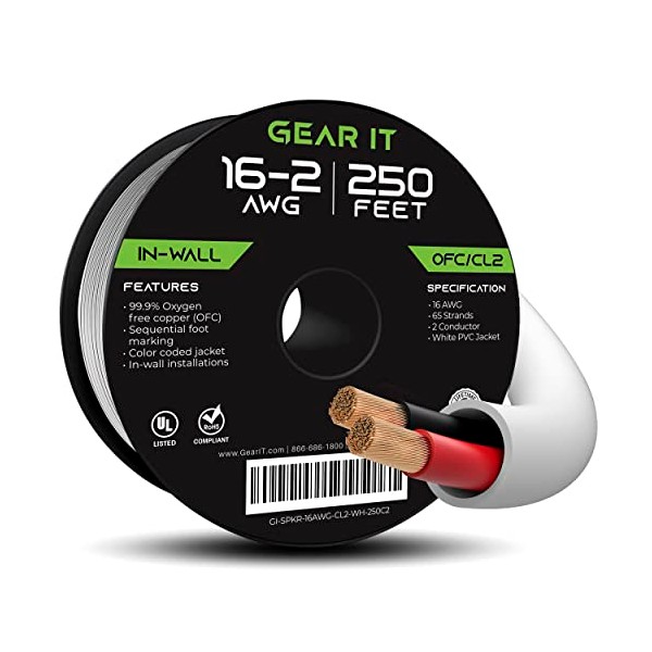 GearIT 16/2 Speaker Wire (250 Feet) 16AWG Gauge - in