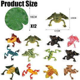 24Pcs Plastic Frogs Set,12Pcs Frog Toy and Artificial Lily Pads Colorful Realistic Frog,Artificial Lotus Leaves Floating Lotus Leaves for Pond Pool Crafts Decoration Micro-landscape Pool Party Decor