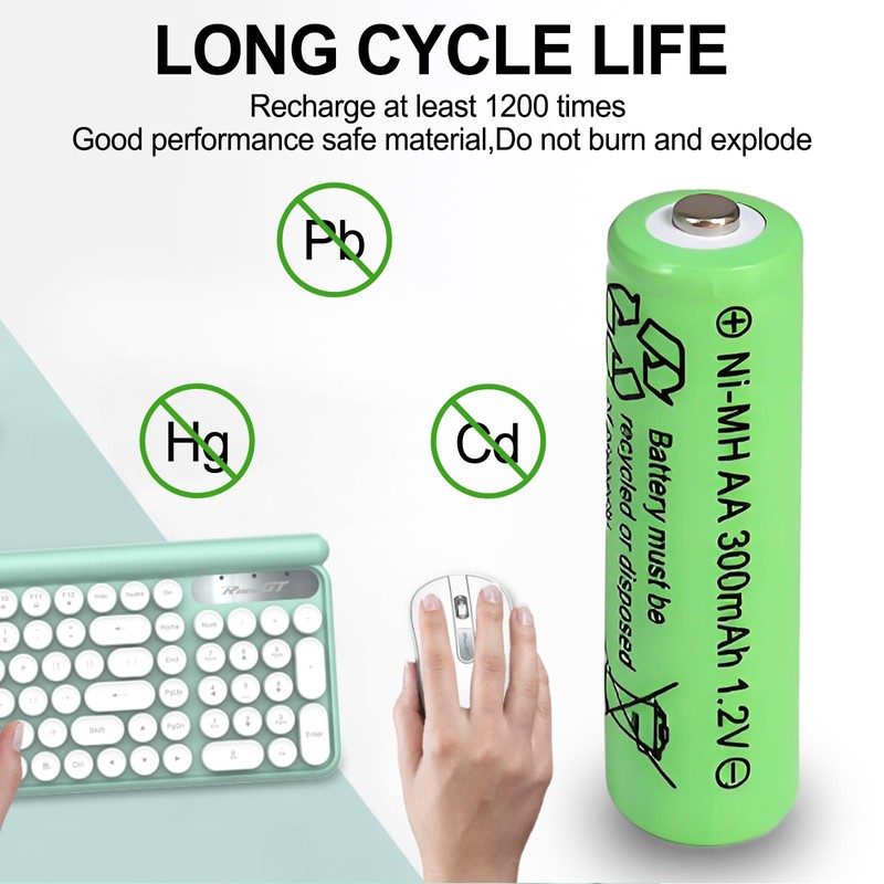 Ni-Mh AA 300mAh 1.2V Solar Light Rechargable Batteries 10 Pack,1.2
