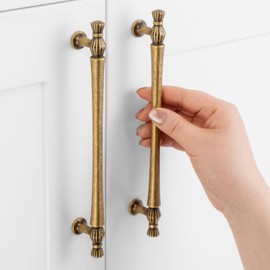 ASKANO Antique Brass Cabinet Pulls, 6-1/4 Inch Hole Centers, French Style Vintage Kitchen Cabinet Handles ZP2408| Pack of 10, Solid Retro Hardware for Door Drawer Dresser Bathroom Vanity Cupboard 5"