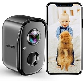 Vision Well wireless camera, rechargeable, waterproof, 1080P HD, real-time video, AI recognition - Color: CG6S Black