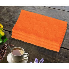 Lashuma Lisbon Kitchen Towels, Orange, Set of 3, 50 x 50 cm, Terry Towelling - Waffle, Kitchen Towels