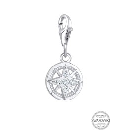 Nenalina Wind Rose Carabiner Charm Pendant for Charm Bracelet 925 Sterling Silver 0411611020, Sterling Silver, Crystal