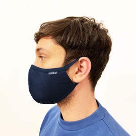 Maskari Navy Blue Reusable Face Mask | Face Masks Washable UK | 3 Layer Mens Face Mask | HeiQ Viroblock | Breathable Face Mask | Sporty | Advanced 1 Pack, Large