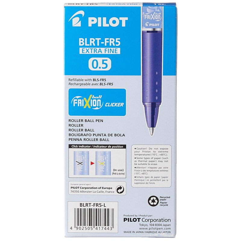 Pilot Frixion Clicker Retractable Erasable Rollerball 0.5 mm Tip -