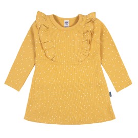 Gerber Baby Girls' Toddler Long Sleeve Dress with Ruffle Detail, Yellow Dots, 12 Months