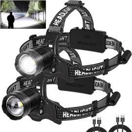 LED Headlamp Rechargeable 2Pack, 990000 Lumens Bright Head Lamp Βattery Include, 90° Adjustable Head Lights for Forehead with 3 Modes, Long Runtime & Waterproof Headlamps for Adults Camping Hiking