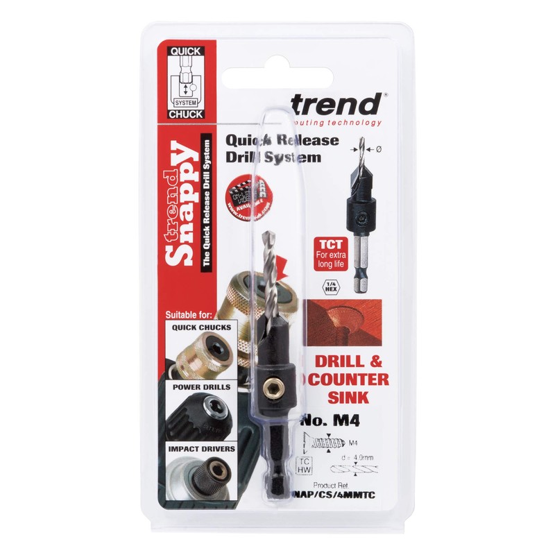 Trend Snappy 9.5mm TCT Countersink with Adjustable 4mm HSS Drill,