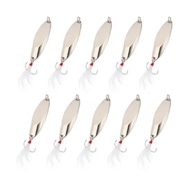 PATIKIL Fishing Spoons, 10 Pcs 4/5 oz Fishing Lures Casting Spoon Treble Hooks Jigs Hard Metal Spinner Baits for Freshwater Saltwater Salmon, Silver Tone