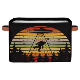 LLCXCSI Sasquatch Storage Bin, Bigfoot Airships Closet Organizer Bins with Handles, Decorative Collapsible Canvas Storage Baskets for Nursery Shelf, Clothes, Toy, Towel, Book, 15"x11"x9.5"