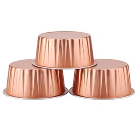 EUSOAR Flan Containers with Lids, 25pcs 5oz Disposable Dessert Holders Aluminum Foil Baking Cups, Mini Muffin Creme Brulee Ramekins Cheesecake Loaf Pan for Catering Wedding Party Favor-Rose Gold