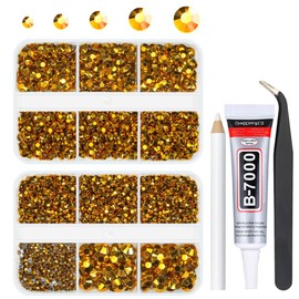 qiipii Gold Resin Flatback Rhinestones for Bedazzling Crafting Metallic Golden Flatback Jelly Stones 2mm 3mm 4mm 5mm 6mm Non-Hotfix Golden Gems for Nails Face Eyes Makeup Tumblers Bottles DIY Crafts